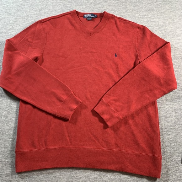 Polo Ralph Lauren Sweater Mens Large V Neck Pullover Classic Pony Red Knit - Picture 1 of 10